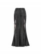 Punk Style Sexy Snakeskin Leather Side Adjustable Slit Lace Up Black Long Skirt