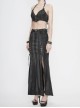 Punk Style Sexy Snakeskin Leather Side Adjustable Slit Lace Up Black Long Skirt