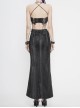 Punk Style Sexy Snakeskin Leather Side Adjustable Slit Lace Up Black Long Skirt