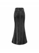 Punk Style Sexy Snakeskin Leather Side Adjustable Slit Lace Up Black Long Skirt