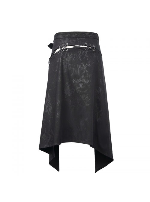 Punk Style Twill Weave Front And Back Asymmetrical Print Men's Black Daily Skirt