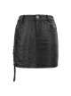 Punk Style Sexy Snakeskin Leather Splicing Mesh Side Metal Ring Decorated Black Tight Skirt