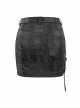 Punk Style Sexy Snakeskin Leather Splicing Mesh Side Metal Ring Decorated Black Tight Skirt