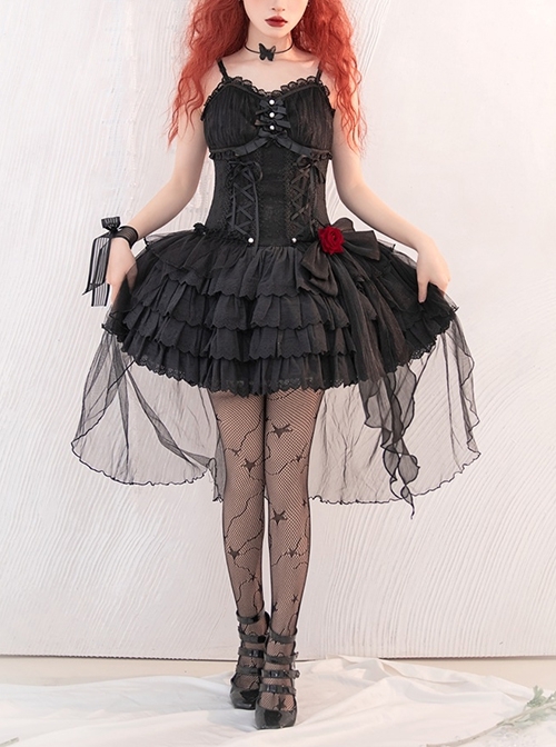 Little Rose Series Summer Daily Ribbon Bowknot Gothic Lolita Ballet Tutu Sexy Lace Tube Top Suspender Dress