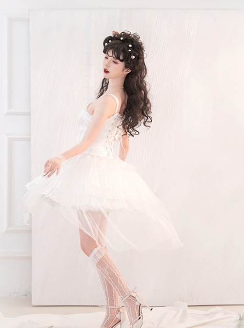 Little Rose Series Summer Daily Ribbon Bowknot Gothic Lolita Ballet Tutu Sexy Lace Tube Top Suspender Dress