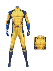 Movie Deadpool 3 Halloween Cosplay Wolverine Costume Printing Yellow Bodysuit