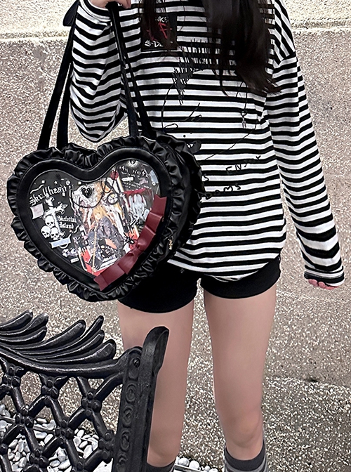 Chain Love Ballet Series Y2K Hottie Heart Shape Ruffles Quadratic Element Transparent Layer Itabag Kawaii Crossbody Bag