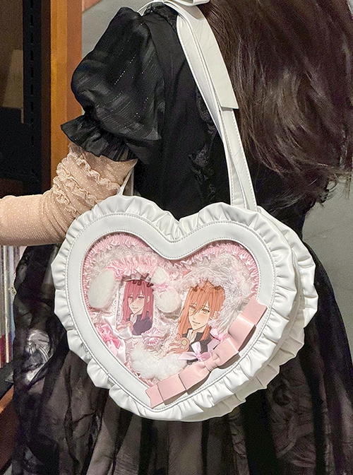 Chain Love Ballet Series Y2K Hottie Heart Shape Ruffles Quadratic Element Transparent Layer Itabag Kawaii Crossbody Bag