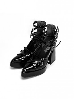 Gunsmoke Rose Series Cool Metallic Feel Punk Gothic Lolita Straps Pointed Toe Waterproof Platform Chunky High Heel