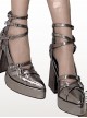 Gunsmoke Rose Series Cool Metallic Feel Punk Gothic Lolita Straps Pointed Toe Waterproof Platform Chunky High Heel