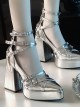 Gunsmoke Rose Series Cool Metallic Feel Punk Gothic Lolita Straps Pointed Toe Waterproof Platform Chunky High Heel