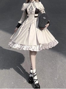 Moon Rune Series Handsome Ruler Apricot Gothic Lolita Dark Elegant Long Puff Sleeves Dress