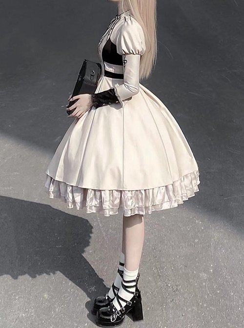 Moon Rune Series Handsome Ruler Apricot Gothic Lolita Dark Elegant Long Puff Sleeves Dress