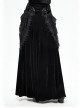 Gothic Style Exquisite Velvet Side Lace Applique Mesh With Fringe Black Mid Waist Maxi Skirt