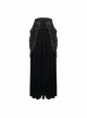 Gothic Style Exquisite Velvet Side Lace Applique Mesh With Fringe Black Mid Waist Maxi Skirt