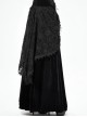 Gothic Style Exquisite Velvet Side Lace Applique Mesh With Fringe Black Mid Waist Maxi Skirt