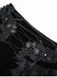 Gothic Style Exquisite Velvet Side Lace Applique Mesh With Fringe Black Mid Waist Maxi Skirt