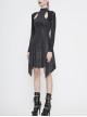 Punk Style Hollow Crack Knit Stitching Flocking Print Mesh Black High Collar Long Sleeve Dress