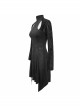 Punk Style Hollow Crack Knit Stitching Flocking Print Mesh Black High Collar Long Sleeve Dress