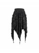 Punk Style Tattered Elastic Double-Layer Pleated Knit With Irregular Spiked Black Long Skirt