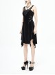 Punk Style Sexy Board Building Hollow Velvet 3d Three Dimensional Beads With Irregular Spiked Hem Black Sleeveless Dress