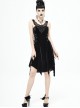 Punk Style Sexy Board Building Hollow Velvet 3d Three Dimensional Beads With Irregular Spiked Hem Black Sleeveless Dress