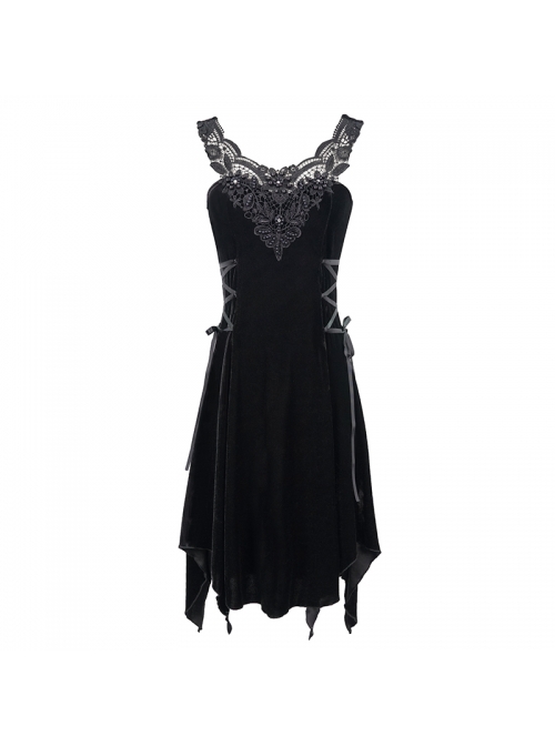 Punk Style Sexy Board Building Hollow Velvet 3d Three Dimensional Beads With Irregular Spiked Hem Black Sleeveless Dress