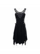 Punk Style Sexy Board Building Hollow Velvet 3d Three Dimensional Beads With Irregular Spiked Hem Black Sleeveless Dress