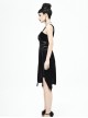 Punk Style Sexy Board Building Hollow Velvet 3d Three Dimensional Beads With Irregular Spiked Hem Black Sleeveless Dress