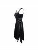 Punk Style Sexy Board Building Hollow Velvet 3d Three Dimensional Beads With Irregular Spiked Hem Black Sleeveless Dress