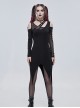 Punk Style Personalized Knitted Splicing Asymmetric Mesh Front Chest Metal Skull Decoration Black Daily Long Sleeved Dress