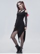 Punk Style Personalized Knitted Splicing Asymmetric Mesh Front Chest Metal Skull Decoration Black Daily Long Sleeved Dress