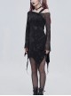 Gothic Style Skull Print Knitted Fabric With Asymmetric Mesh Stitching Long Sleeve Black Daily Off Shoulder Dress