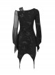 Gothic Style Skull Print Knitted Fabric With Asymmetric Mesh Stitching Long Sleeve Black Daily Off Shoulder Dress