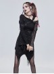 Gothic Style Skull Print Knitted Fabric With Asymmetric Mesh Stitching Long Sleeve Black Daily Off Shoulder Dress