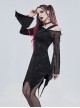 Gothic Style Skull Print Knitted Fabric With Asymmetric Mesh Stitching Long Sleeve Black Daily Off Shoulder Dress