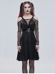 Punk Style Sexy Mesh Long Sleeve V Neck Splicing Elastic Shiny Knitted Front Center Five Pointed Star Decorated Black Dress