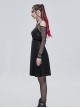 Punk Style Sexy Mesh Long Sleeve V Neck Splicing Elastic Shiny Knitted Front Center Five Pointed Star Decorated Black Dress