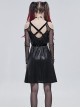 Punk Style Sexy Mesh Long Sleeve V Neck Splicing Elastic Shiny Knitted Front Center Five Pointed Star Decorated Black Dress