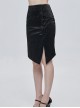 Gothic Style Exquisite Pattern Leather Fabric Black Slim Slit Hip Skirt