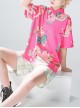 Summer Peach Pink Seaside Beach Sweet Cool Ouji Fashion Daily Vintage Print Loose Short Sleeves Shirt