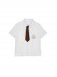 Rabbit Detective Series Ouji Fashion Summer Prince Style Commute Versatile Tie White Short Sleeve Shirt