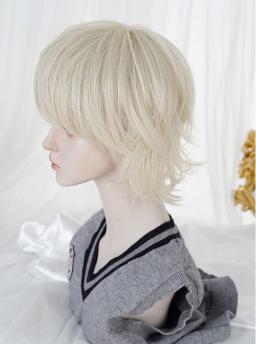 Ouji Fashion Youthful Feeling Handsome Prince Style Fluffy Light Blonde Short Hair Mullet Head Wig