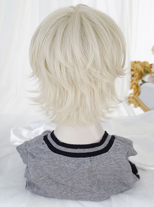 Ouji Fashion Youthful Feeling Handsome Prince Style Fluffy Light Blonde Short Hair Mullet Head Wig