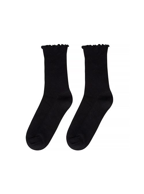 Japanese Classic Basic College Style Daily School Lolita Cotton Vertical Stripe Lace Stacking Socks