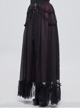 Gothic Chiffon With Exquisite And Comfortable Lining And Side Butterfly Lace Decoration Black And Red Long Skirt