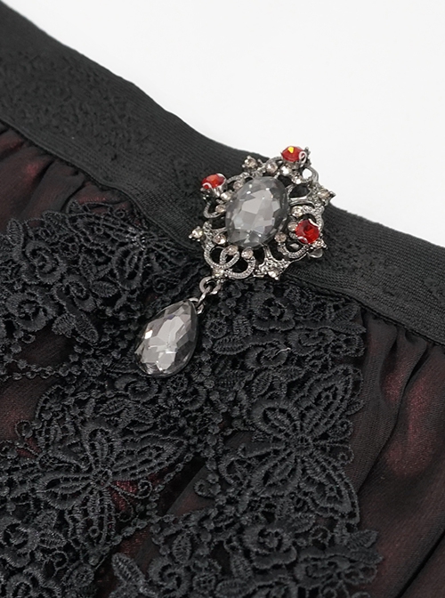 Gothic Chiffon With Exquisite And Comfortable Lining And Side Butterfly Lace Decoration Black And Red Long Skirt