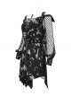 Gothic Style Skull Print Pattern Patchwork Mesh Long Sleeves Adjustable Straps Black Daily Loose Dress