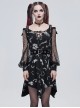 Gothic Style Skull Print Pattern Patchwork Mesh Long Sleeves Adjustable Straps Black Daily Loose Dress