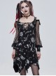 Gothic Style Skull Print Pattern Patchwork Mesh Long Sleeves Adjustable Straps Black Daily Loose Dress